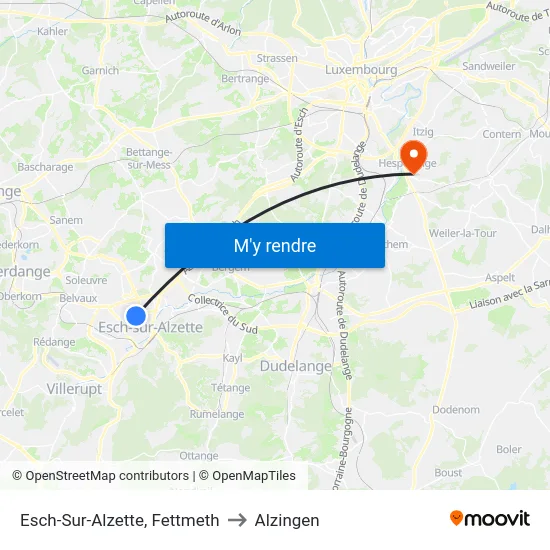 Esch-Sur-Alzette, Fettmeth to Alzingen map