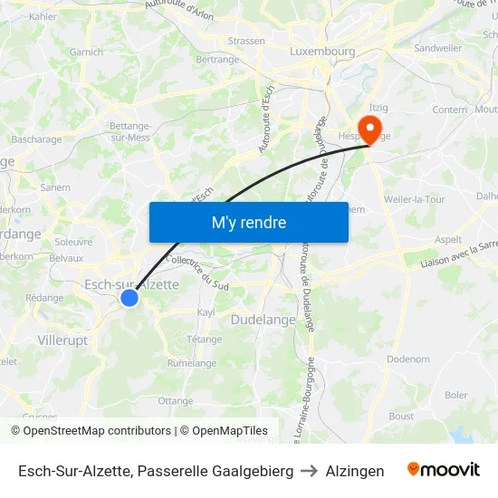 Esch-Sur-Alzette, Passerelle Gaalgebierg to Alzingen map