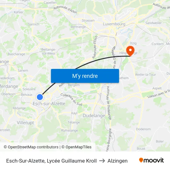 Esch-Sur-Alzette, Lycée Guillaume Kroll to Alzingen map