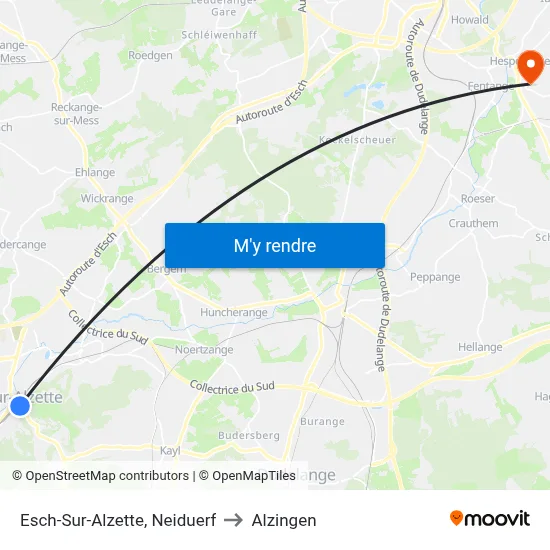 Esch-Sur-Alzette, Neiduerf to Alzingen map