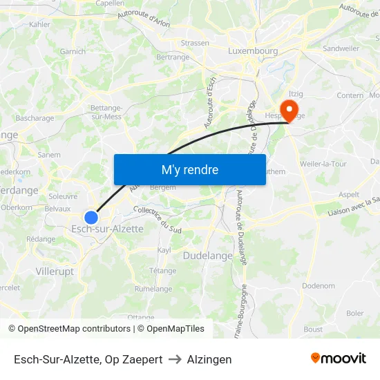 Esch-Sur-Alzette, Op Zaepert to Alzingen map
