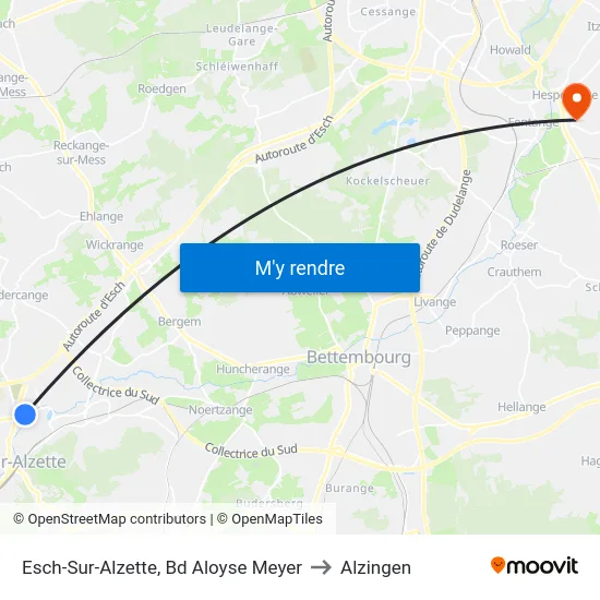 Esch-Sur-Alzette, Bd Aloyse Meyer to Alzingen map