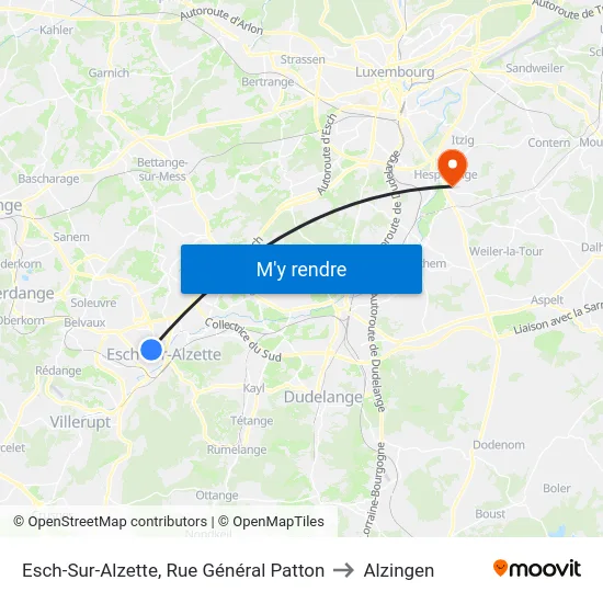 Esch-Sur-Alzette, Rue Général Patton to Alzingen map