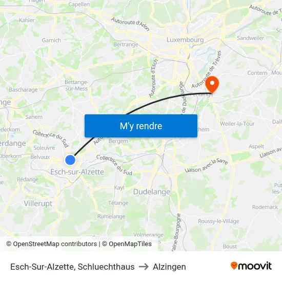 Esch-Sur-Alzette, Schluechthaus to Alzingen map