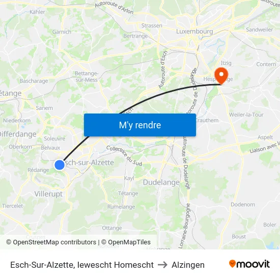 Esch-Sur-Alzette, Iewescht Homescht to Alzingen map