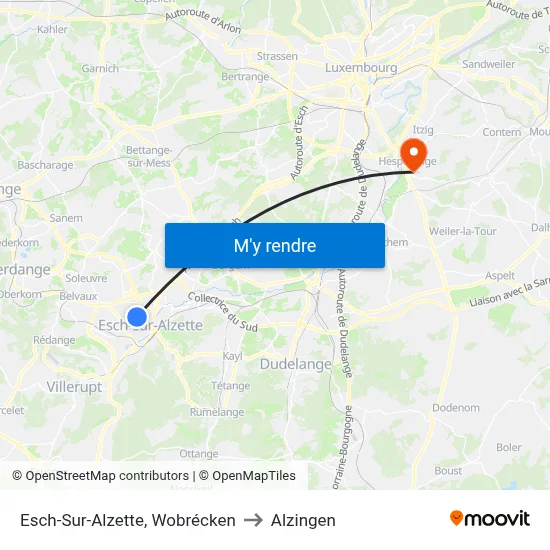 Esch-Sur-Alzette, Wobrécken to Alzingen map