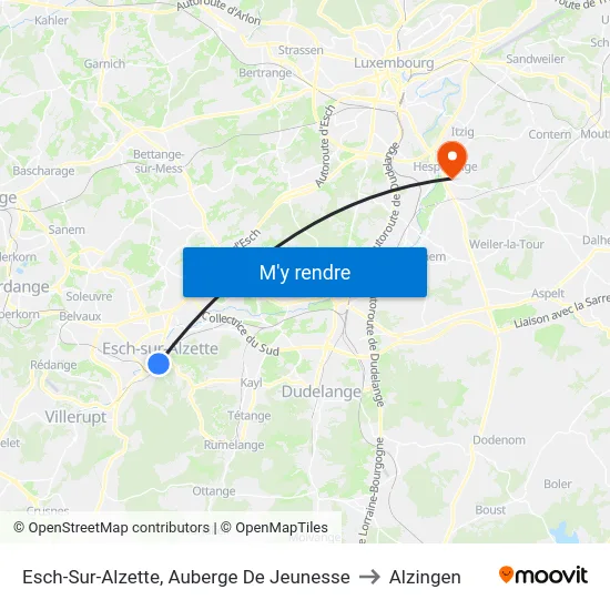Esch-Sur-Alzette, Auberge De Jeunesse to Alzingen map