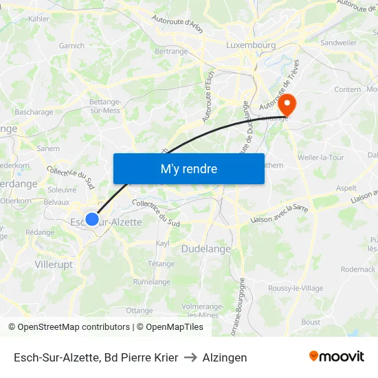 Esch-Sur-Alzette, Bd Pierre Krier to Alzingen map