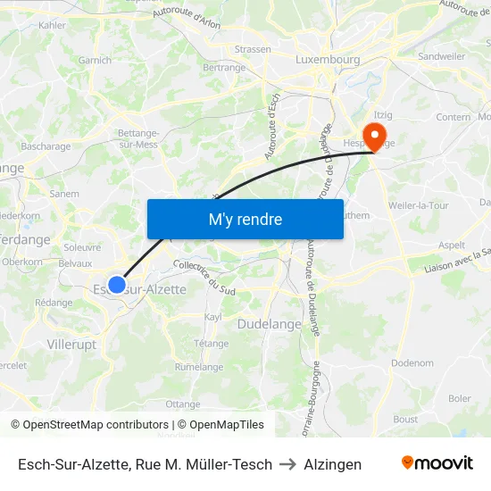 Esch-Sur-Alzette, Rue M. Müller-Tesch to Alzingen map