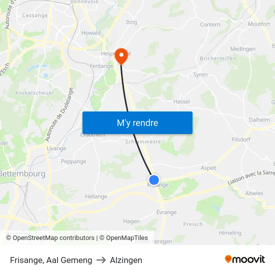 Frisange, Aal Gemeng to Alzingen map