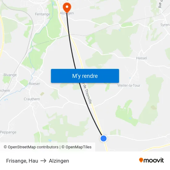 Frisange, Hau to Alzingen map