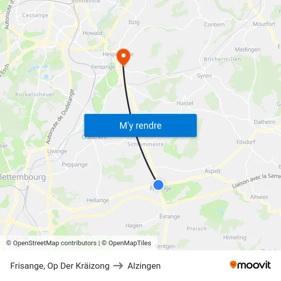 Frisange, Op Der Kräizong to Alzingen map