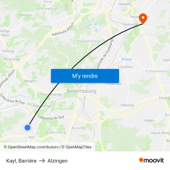 Kayl, Barrière to Alzingen map