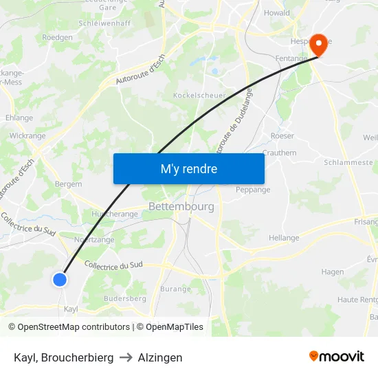 Kayl, Broucherbierg to Alzingen map