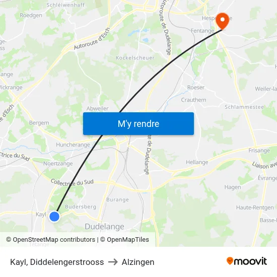 Kayl, Diddelengerstrooss to Alzingen map