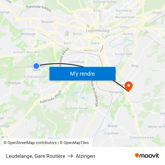 Leudelange, Gare Routière to Alzingen map