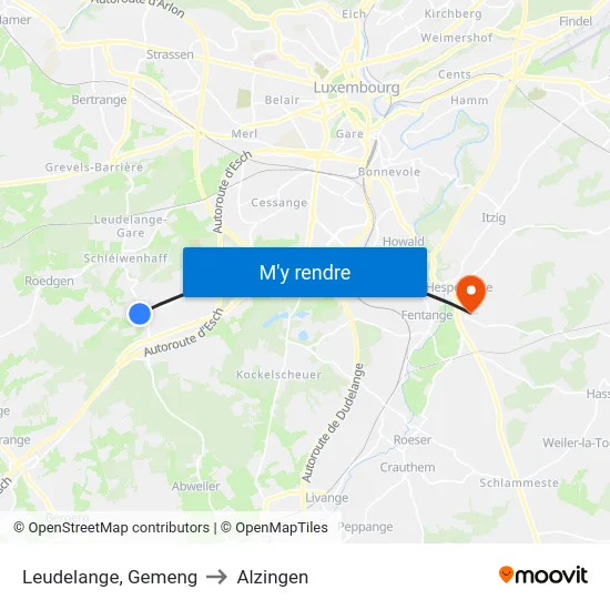 Leudelange, Gemeng to Alzingen map