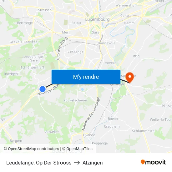 Leudelange, Op Der Strooss to Alzingen map