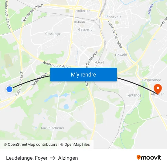 Leudelange, Foyer to Alzingen map