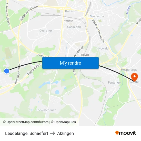 Leudelange, Schaefert to Alzingen map
