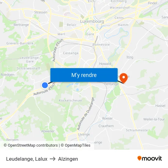 Leudelange, Lalux to Alzingen map