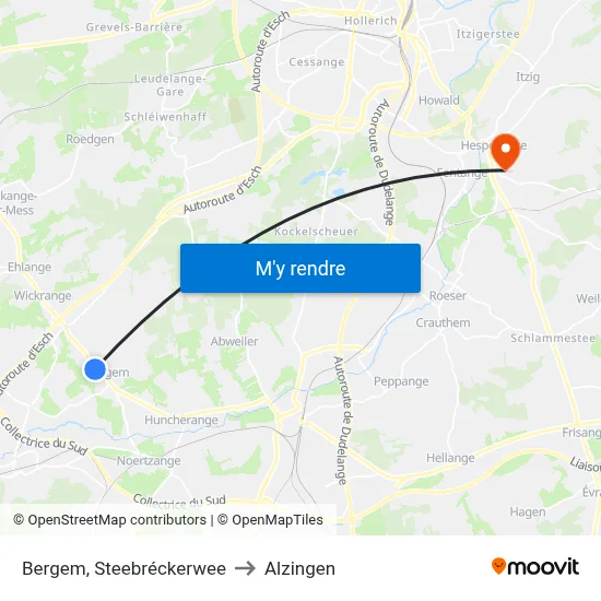 Bergem, Steebréckerwee to Alzingen map