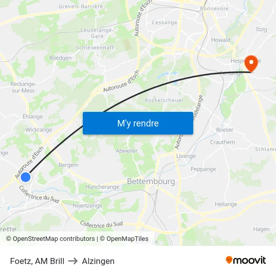 Foetz, AM Brill to Alzingen map