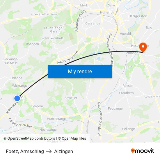 Foetz, Armschlag to Alzingen map
