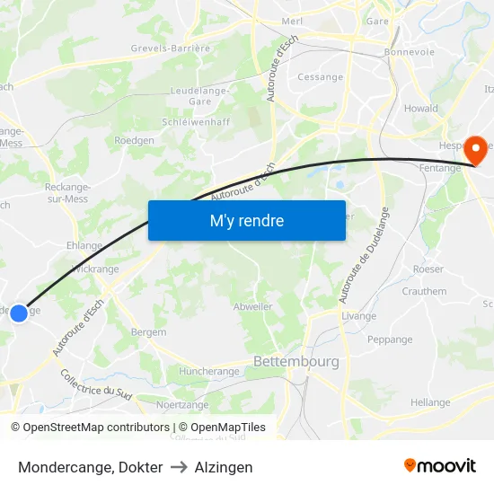 Mondercange, Dokter to Alzingen map