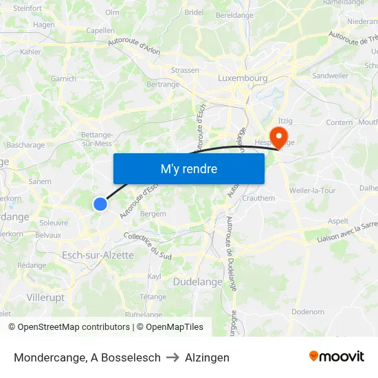 Mondercange, A Bosselesch to Alzingen map