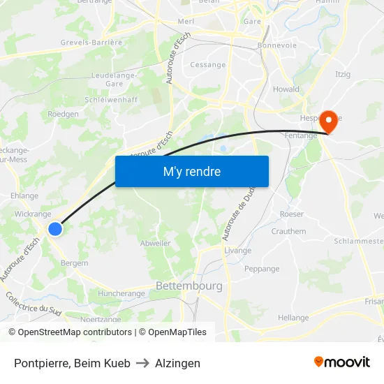 Pontpierre, Beim Kueb to Alzingen map