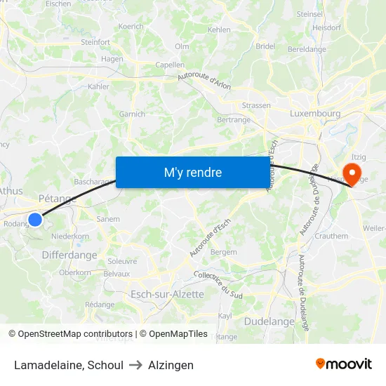 Lamadelaine, Schoul to Alzingen map