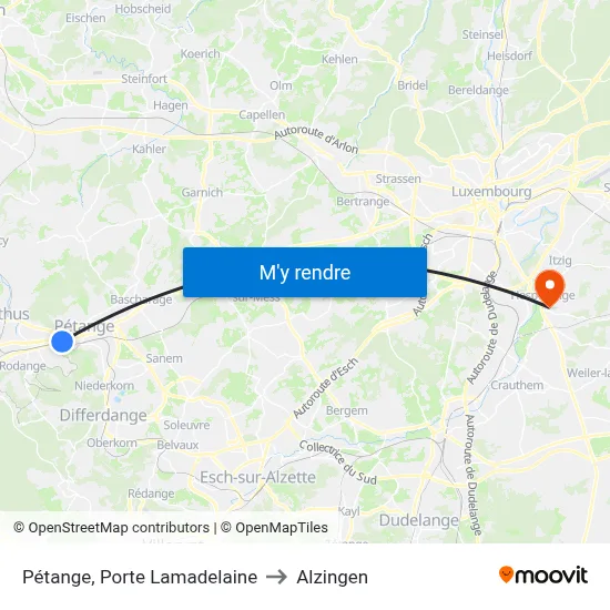 Pétange, Porte Lamadelaine to Alzingen map