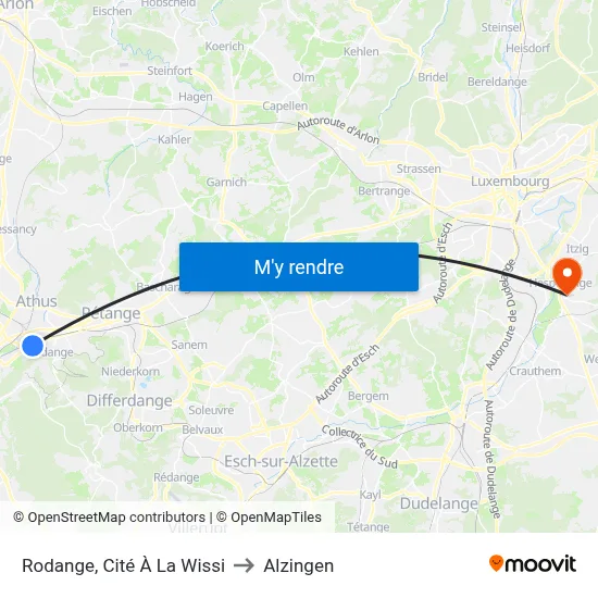 Rodange, Cité À La Wissi to Alzingen map