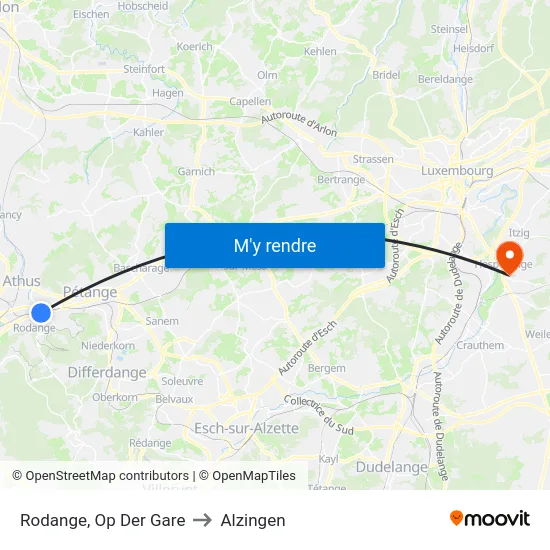 Rodange, Op Der Gare to Alzingen map