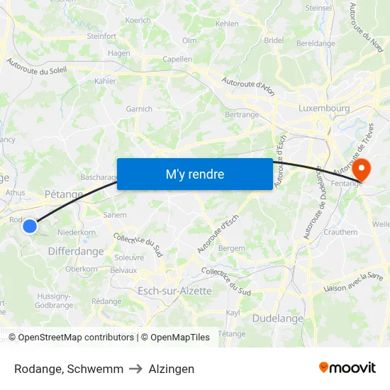 Rodange, Schwemm to Alzingen map