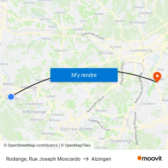 Rodange, Rue Joseph Moscardo to Alzingen map
