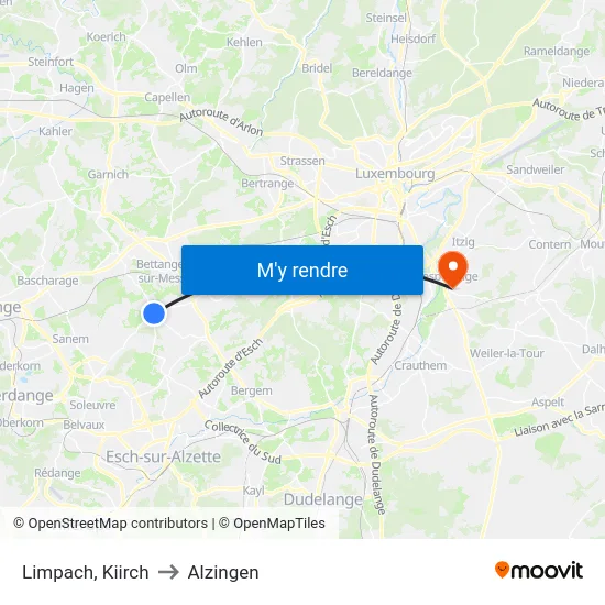 Limpach, Kiirch to Alzingen map