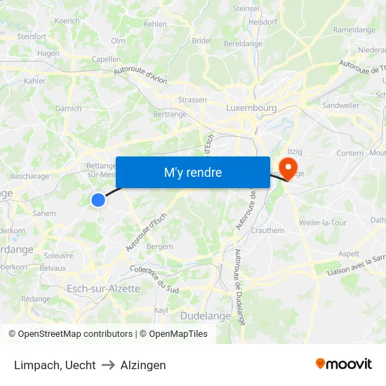 Limpach, Uecht to Alzingen map