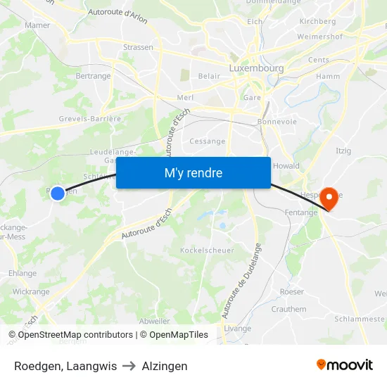 Roedgen, Laangwis to Alzingen map