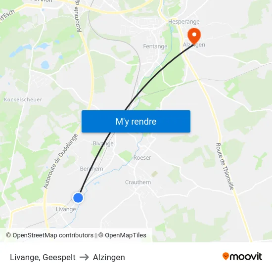 Livange, Geespelt to Alzingen map