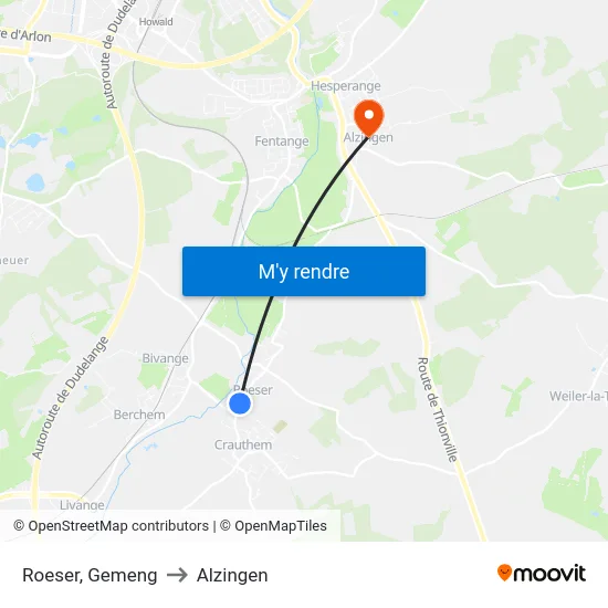 Roeser, Gemeng to Alzingen map