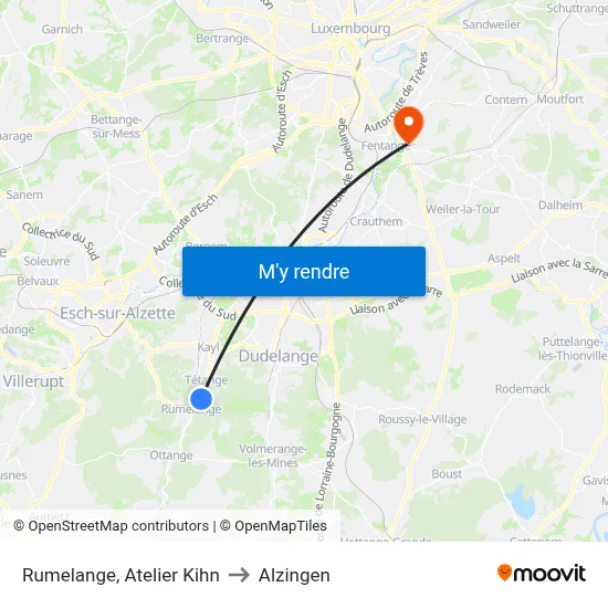 Rumelange, Atelier Kihn to Alzingen map