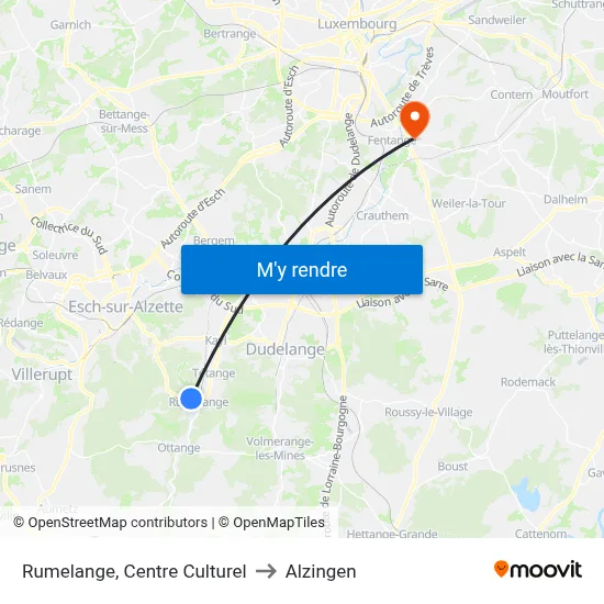 Rumelange, Centre Culturel to Alzingen map