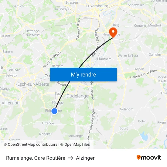Rumelange, Gare Routière to Alzingen map