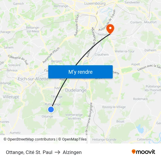Ottange, Cité St. Paul to Alzingen map