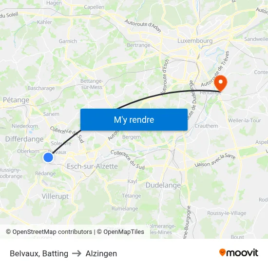 Belvaux, Batting to Alzingen map