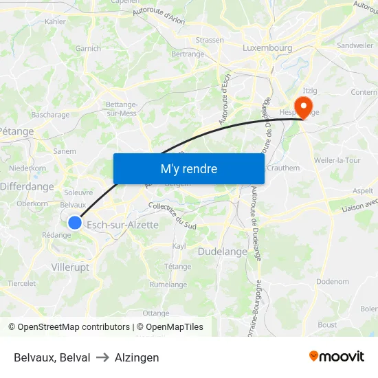 Belvaux, Belval to Alzingen map