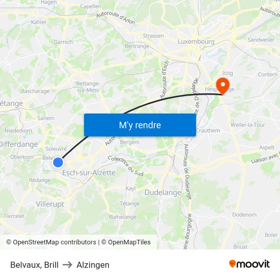 Belvaux, Brill to Alzingen map
