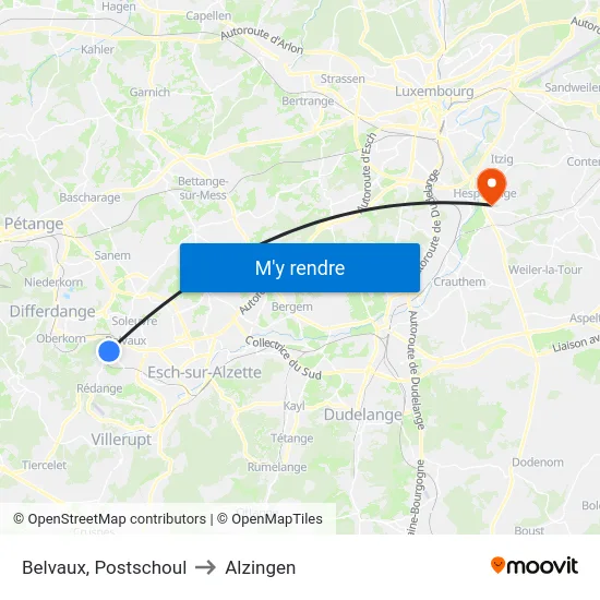 Belvaux, Postschoul to Alzingen map